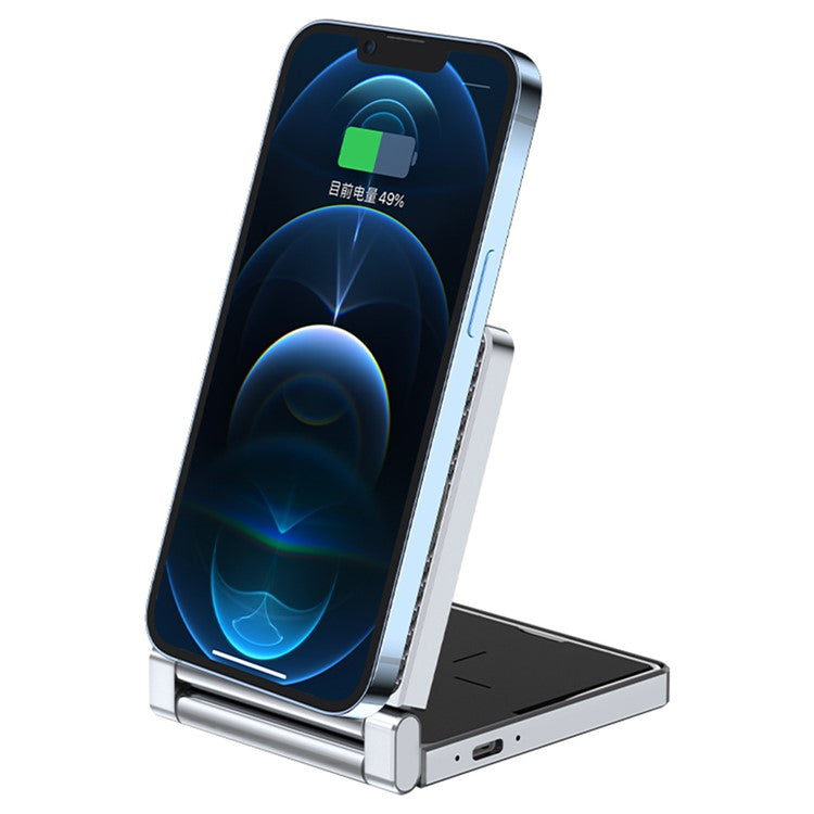 T35 15W Foldable Magnetic Wireless Charger 2-in-1 Phone Earphone Charging Dock - Black