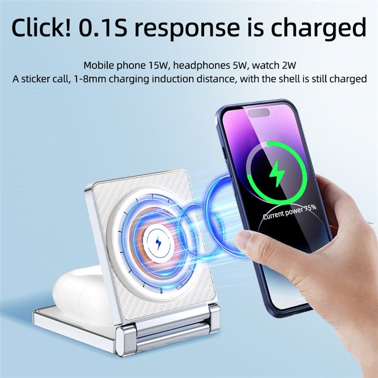 T35 15W Foldable Magnetic Wireless Charger 2-in-1 Phone Earphone Charging Dock - Black