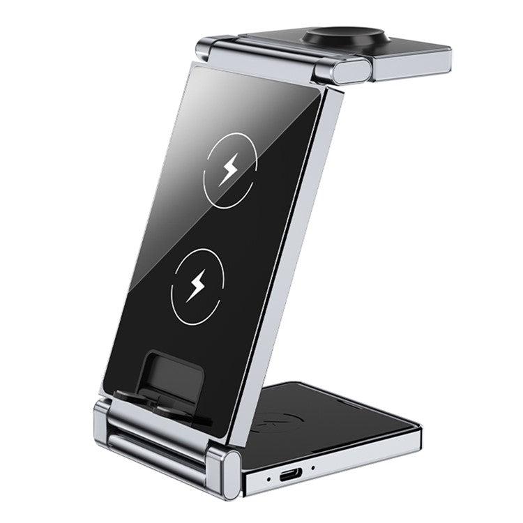 T33 3-in-1 Charging Station Foldable Wireless Charger Phone Watch Earphone Charging Stand - Black