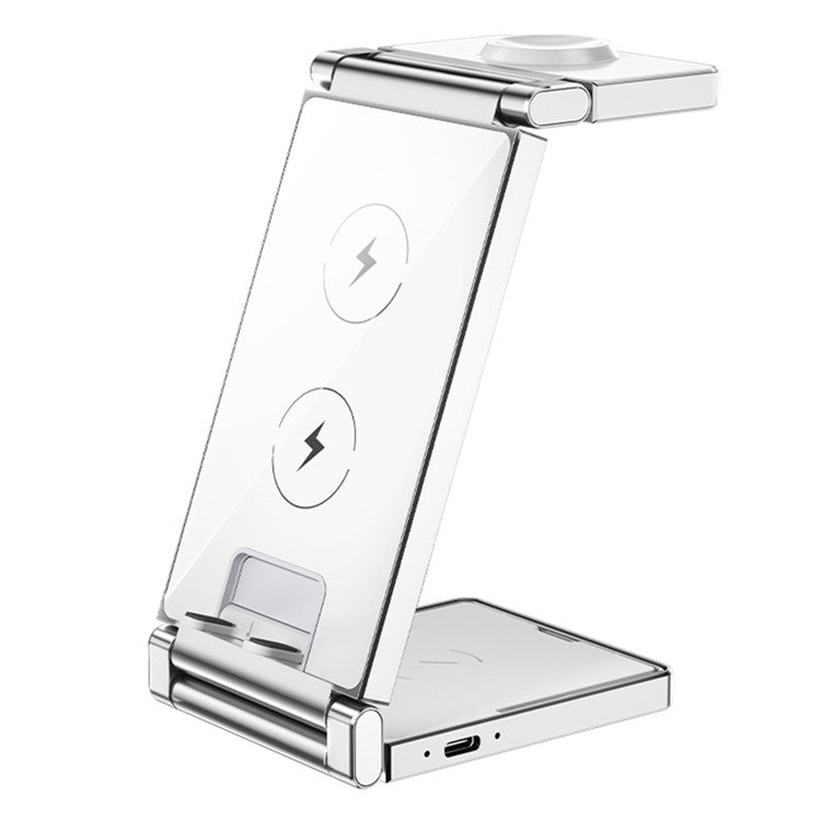 T33 3-in-1 Charging Station Foldable Wireless Charger Phone Watch Earphone Charging Stand - White