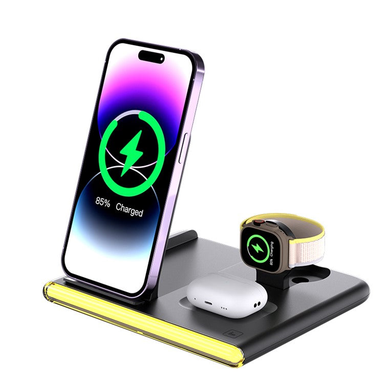 C27 3-in-1 Wireless Charger Station with Night Light for Apple / Samsung Smart Watch / Iphone / Airpods - Black