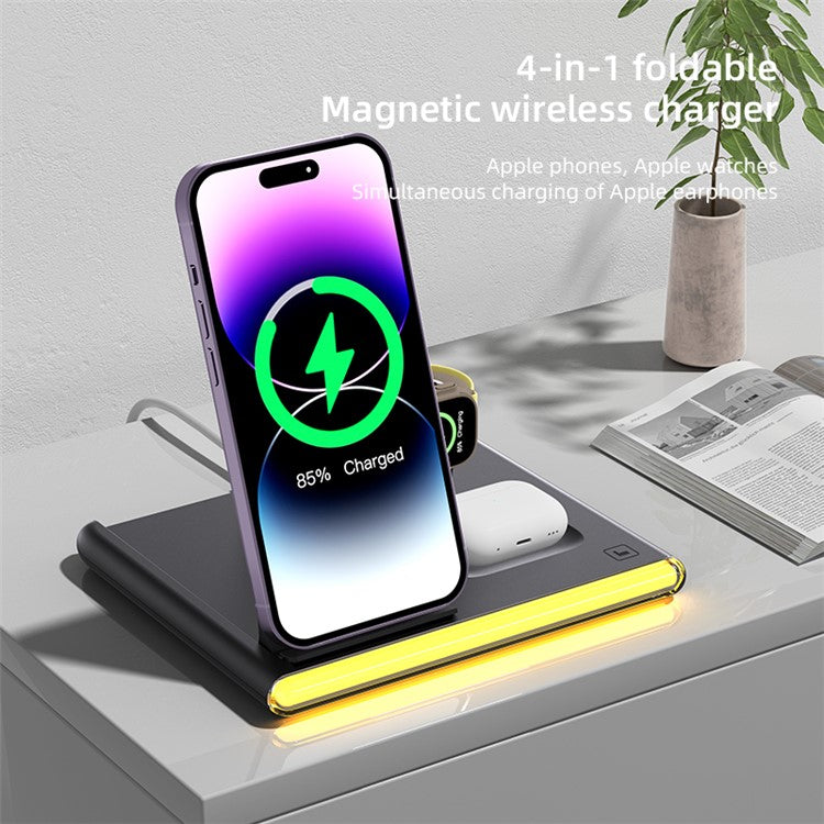 C27 3-in-1 Wireless Charger Station with Night Light for Apple / Samsung Smart Watch / Iphone / Airpods - Black