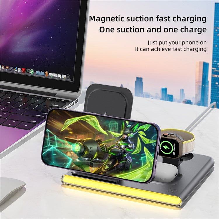 C27 3-in-1 Wireless Charger Station with Night Light for Apple / Samsung Smart Watch / Iphone / Airpods - Black