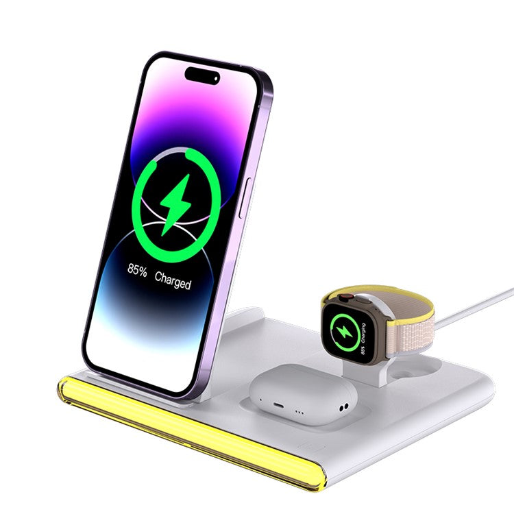 C27 3-in-1 Wireless Charger Station with Night Light for Apple / Samsung Smart Watch / iPhone / AirPods - White