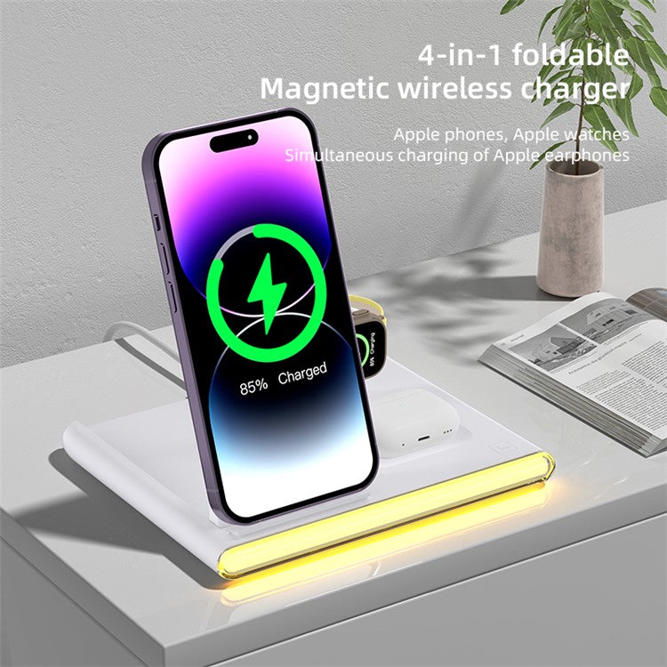 C27 3-in-1 Wireless Charger Station with Night Light for Apple / Samsung Smart Watch / iPhone / AirPods - White