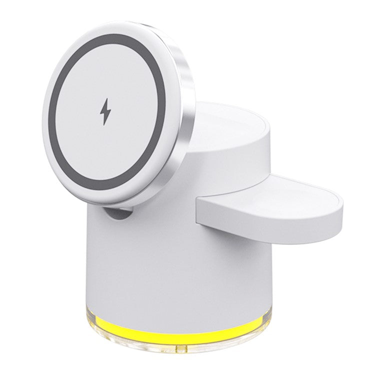 C16 For Samsung Apple Watch AirPods iPhone 15W Magnetic Wireless Charger Stand Holder with Night Light - White