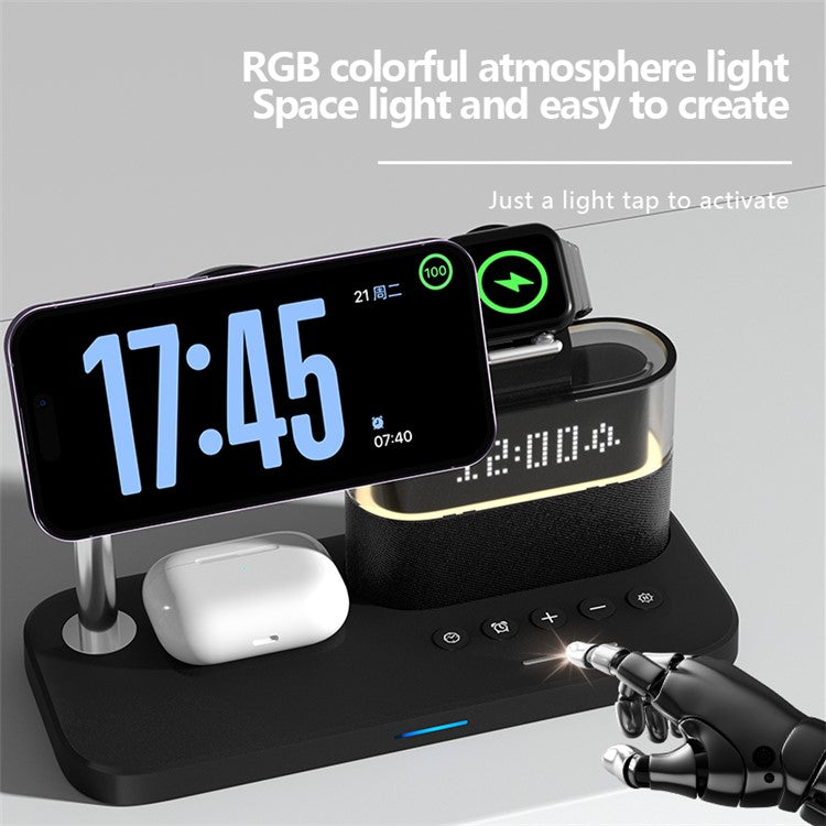 C09 Magnetic Wireless Charging Station for Phone / Airpods / Apple Watch with Alarm Clock Night Light - Black