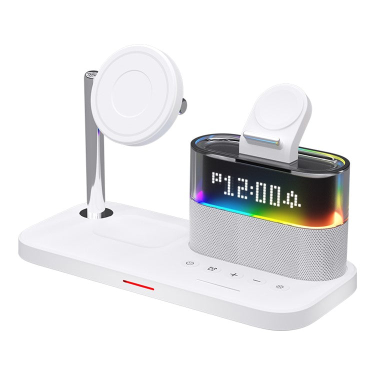 C09 Magnetic Wireless Charging Station for Phone / AirPods / Apple Watch with Alarm Clock Night Light - White