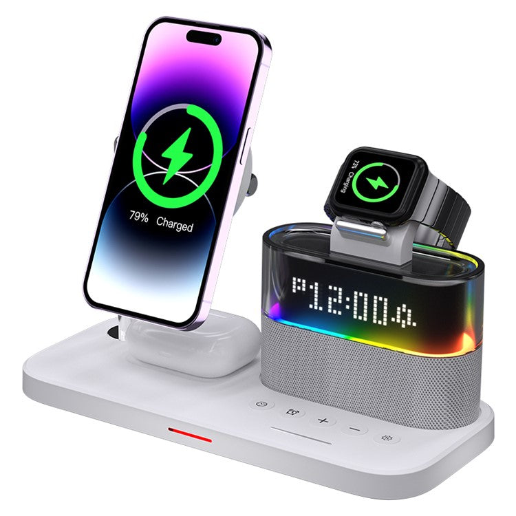 C09 Magnetic Wireless Charging Station for Phone / AirPods / Apple Watch with Alarm Clock Night Light - White