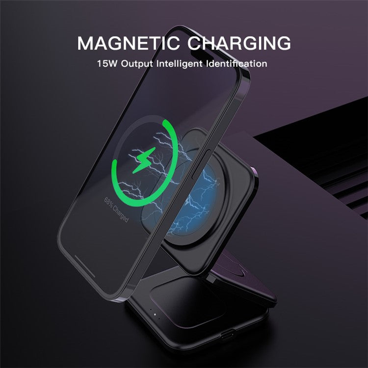 Z8 3-in-1 Foldable Charging Station 15W Magnetic Wireless Charger with Adjustable Angles - Black