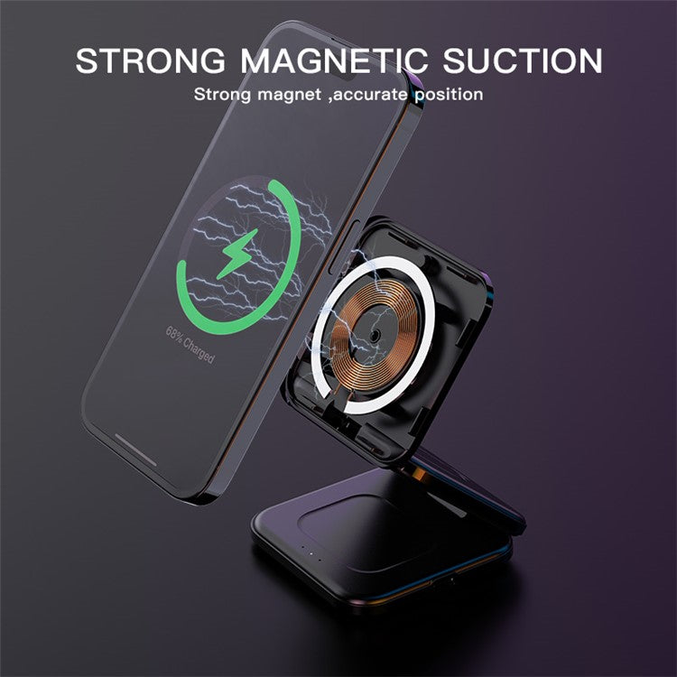 Z8 3-in-1 Foldable Charging Station 15W Magnetic Wireless Charger with Adjustable Angles - Black