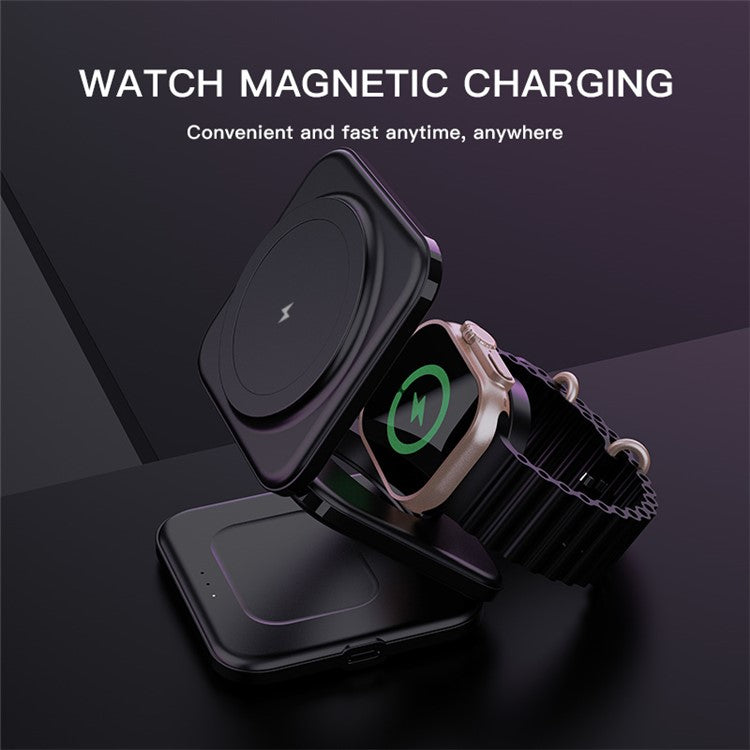 Z8 3-in-1 Foldable Charging Station 15W Magnetic Wireless Charger with Adjustable Angles - Black