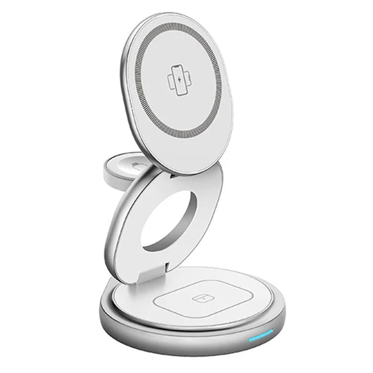 For Apple Watch / Airpods / Iphone Foldable 3-in-1 Magnetic Wireless Charging Stand with Rotatable Base - Silver