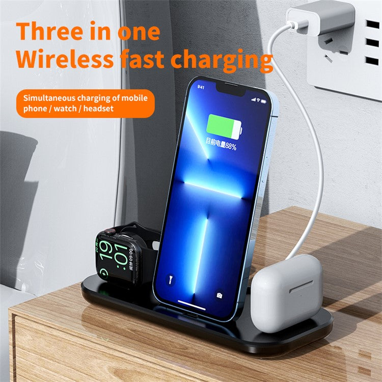 A32 3-in-1 Foldable Charging Station with Ip Connector for Iphone / Apple Watch / Airpods - Black