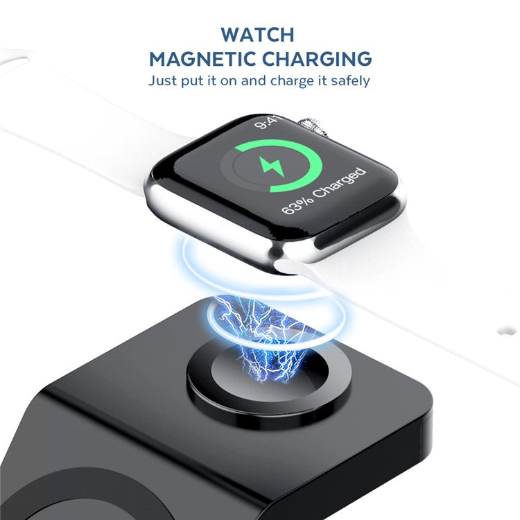 S6 For Iphone / Airpods / Apple Watch 3-in-1 15W Magnetic Wireless Charging Station Desktop Bracket - Black