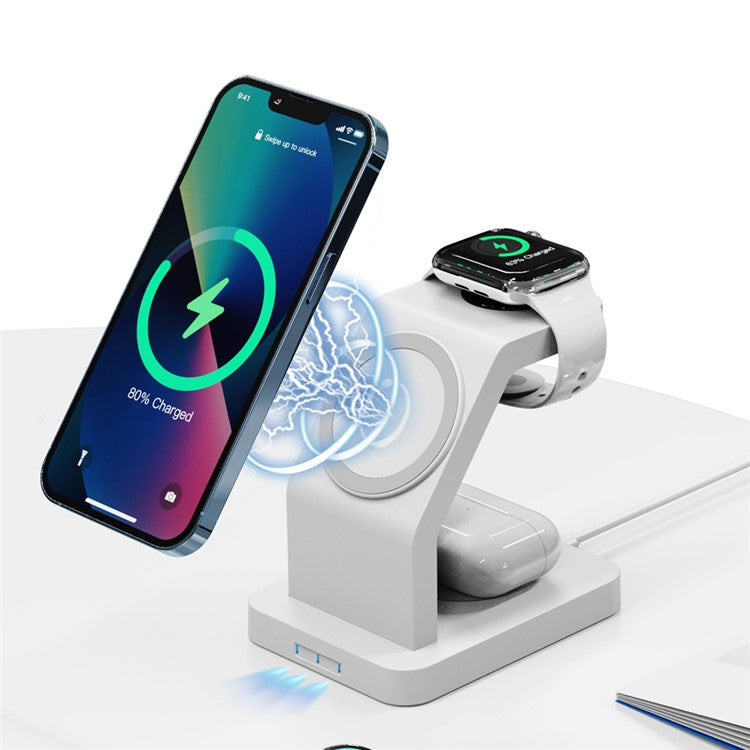 S6 For iPhone / AirPods / Apple Watch 3-in-1 15W Magnetic Wireless Charging Station Desktop Bracket - White