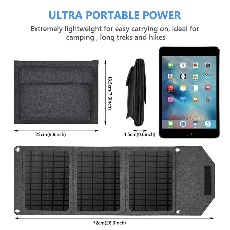 18W Dual USB Solar Charger 3-Folding Solar Panel Outdoor Portable Smart Phone Power Supply Charger