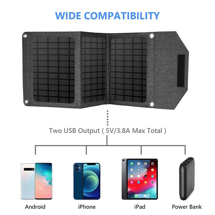 18W Dual USB Solar Charger 3-Folding Solar Panel Outdoor Portable Smart Phone Power Supply Charger