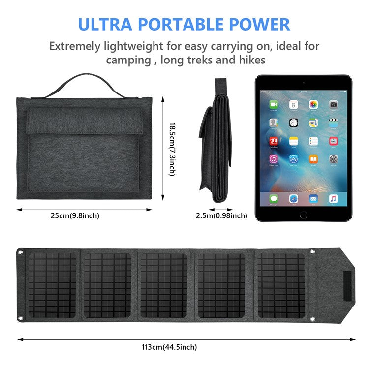 30W Foldable Solar Panel Dual USB 5-Folding Solar Panel Charger for Mobile Phone Camping Hiking