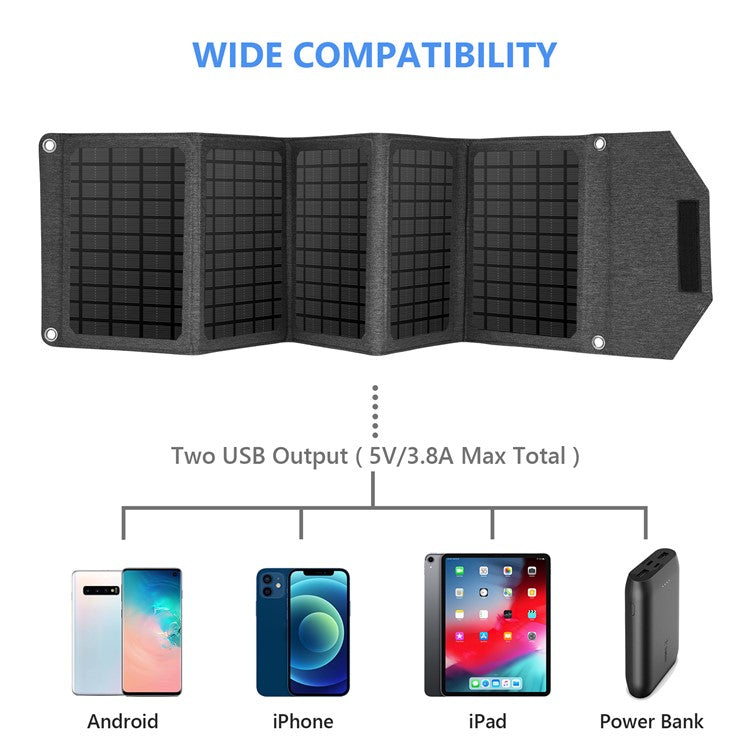 30W Foldable Solar Panel Dual USB 5-Folding Solar Panel Charger for Mobile Phone Camping Hiking