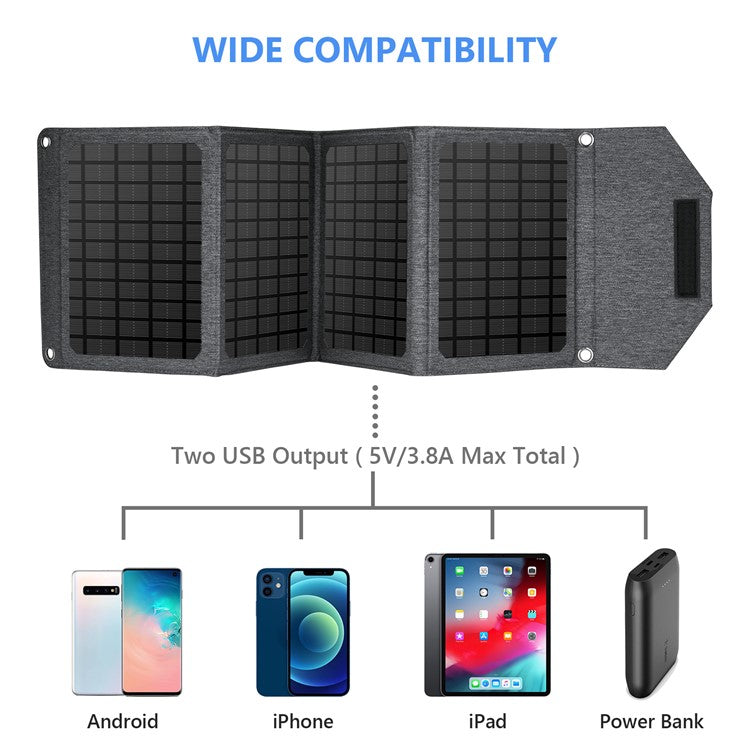 24W Dual USB Foldable Solar Panel Portable 4-Folding Solar Charger for Outdoor Hiking Camping