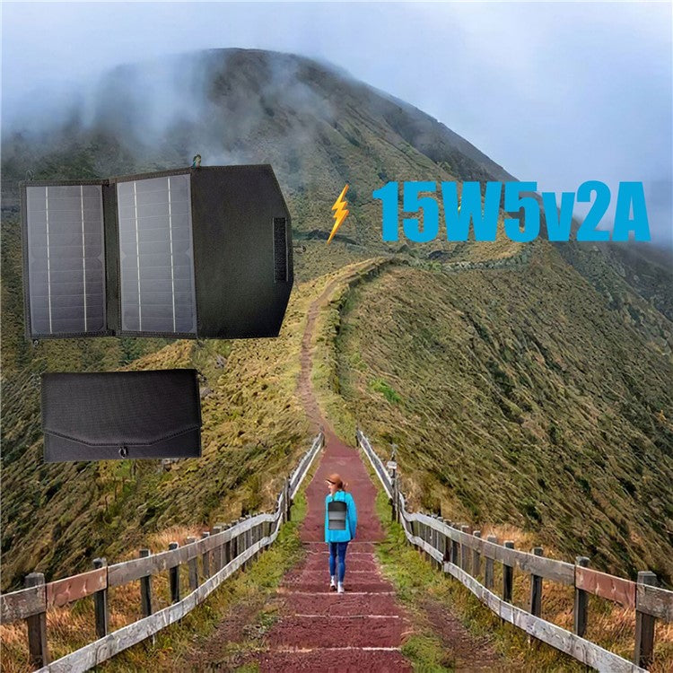 Dual USB Outputs Solar Panel Monocrystalline Silicon 15W Charger Folding Bag for Hiking Camping