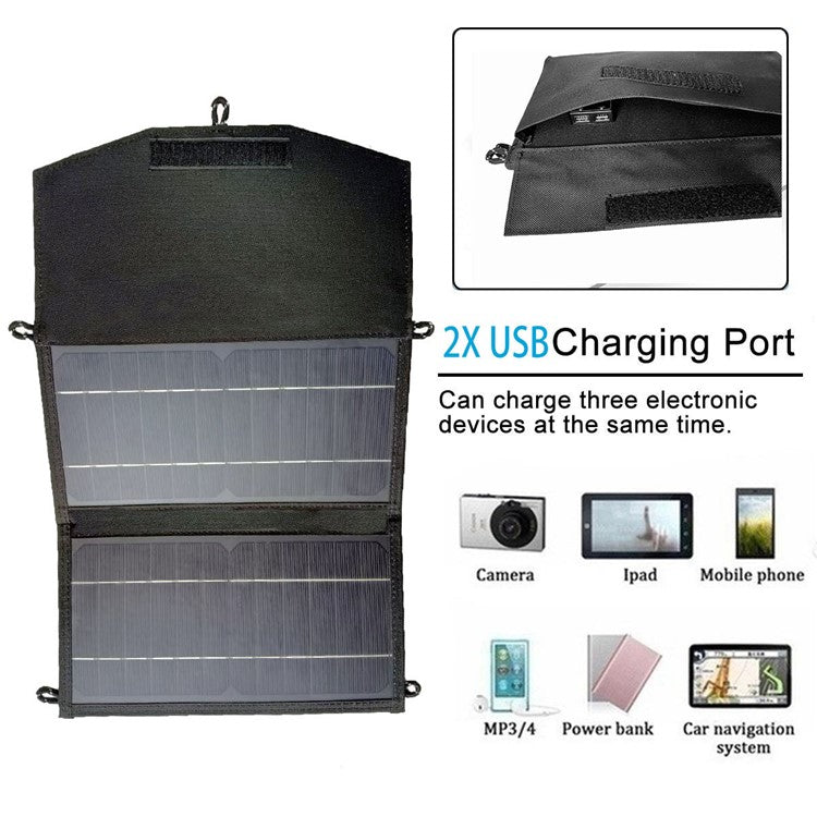 Dual USB Outputs Solar Panel Monocrystalline Silicon 15W Charger Folding Bag for Hiking Camping