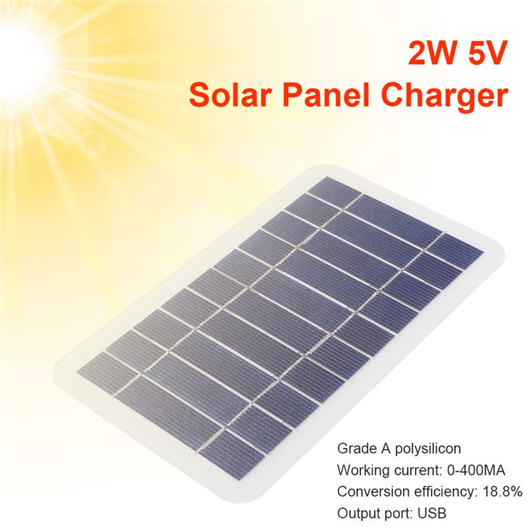 2W 5V Monocrystalline Silicon Solar Panel USB Charger Portable Outdoor Power Bank for Camping Hiking