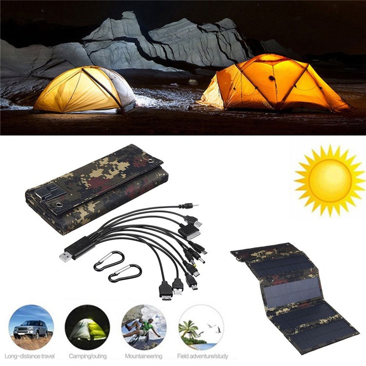 HY-IP077AB 10W Foldable Solar Charger Portable Solar Panel for Outdoor Camping Hiking - Camouflage