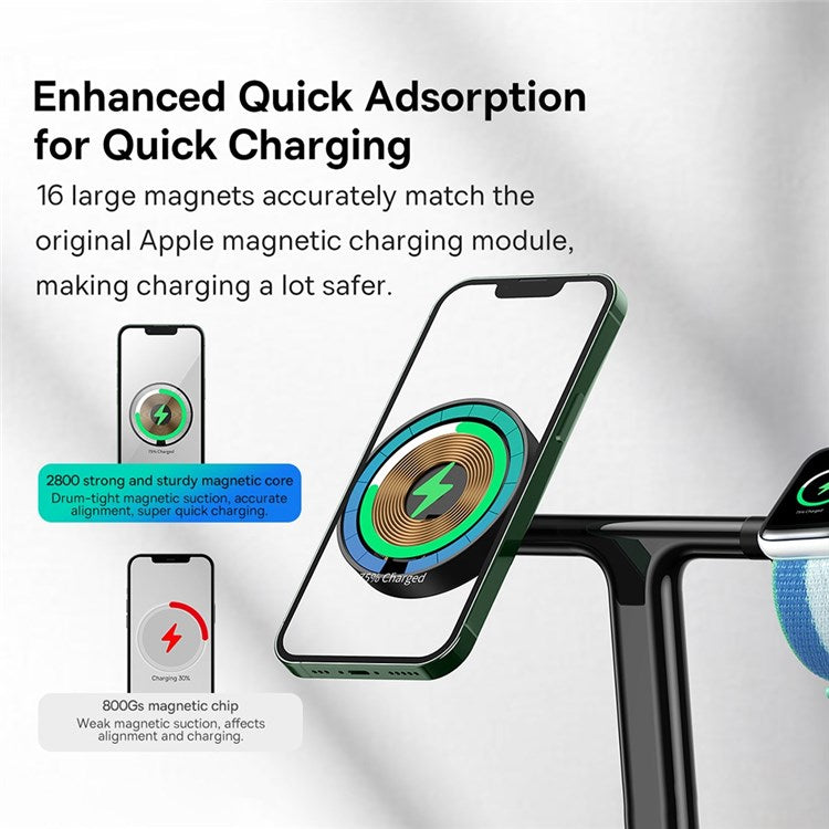 BASEUS Swan 3-in-1 Wireless Magnetic Charging Bracket 20W Cordless Charger Fast Charging Station Support 20-degree Adjustable (Universal Version) - Black