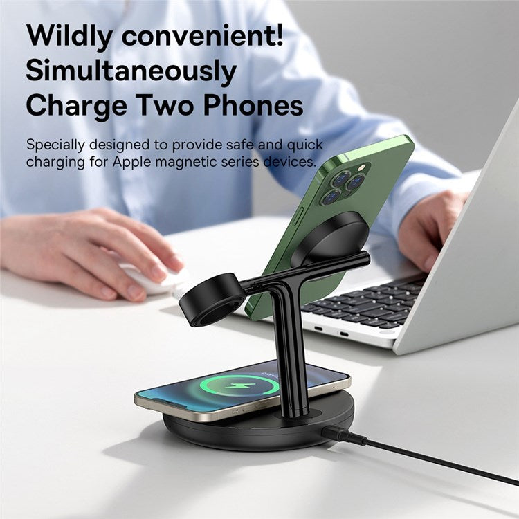 BASEUS Swan 3-in-1 Wireless Magnetic Charging Bracket 20W Cordless Charger Fast Charging Station Support 20-degree Adjustable (Universal Version) - Black