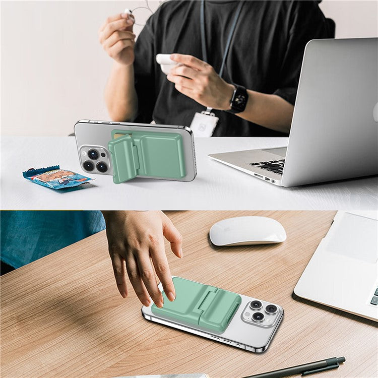 For iPhone 12-15 Series Magnetic Card Holder with Kickstand Compatible with MagSafe - Light Green