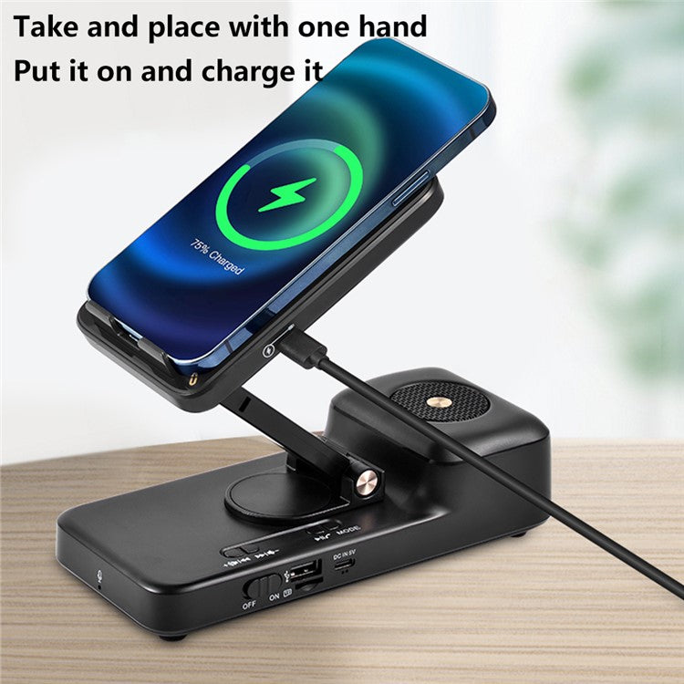 F21 Wireless Charger 15W Charging Station with Bluetooth Speaker Breathable Phone Holder