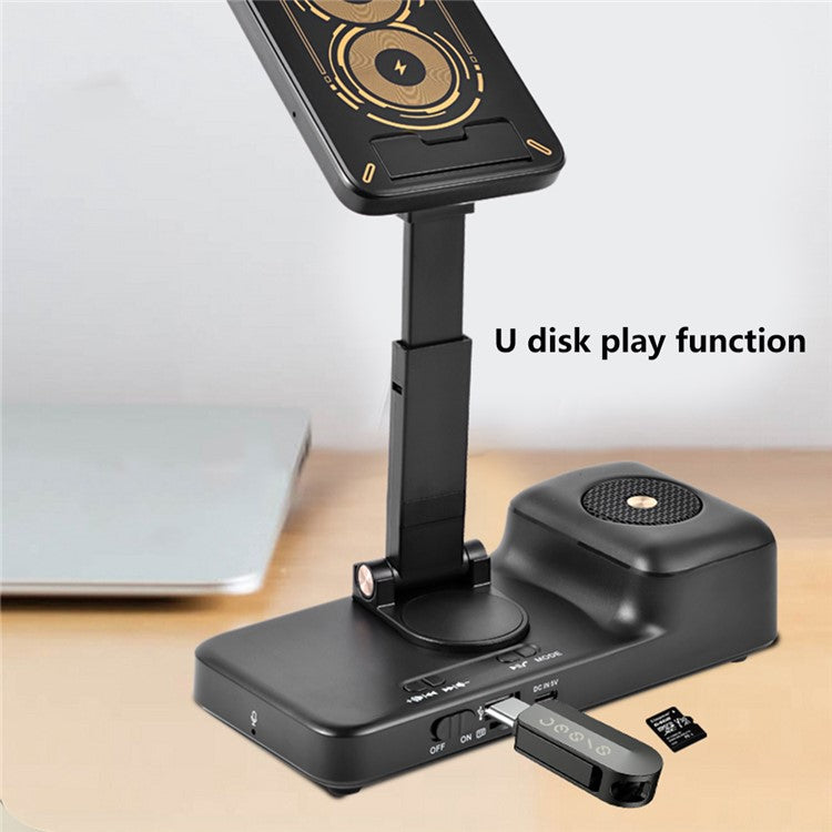 F21 Wireless Charger 15W Charging Station with Bluetooth Speaker Breathable Phone Holder