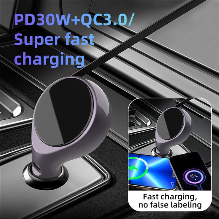 K1 Car Charger Type C PD 20W Fast Charging Adapter with Retractable Cable - Purple