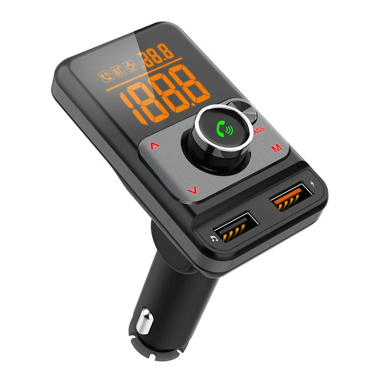 BT79DS Bluetooth 5.0 FM Transmitter 1.44 inch Display Phone Charging Adapter 18W QC3.0 USB Fast Charger Handsfree Car Kit with Fatigue Alarm