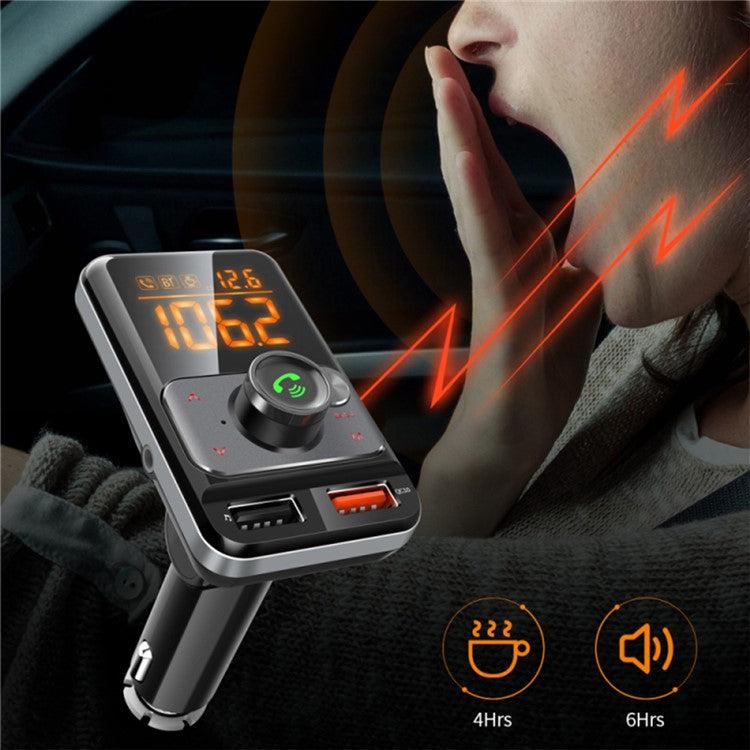 BT79DS Bluetooth 5.0 FM Transmitter 1.44 inch Display Phone Charging Adapter 18W QC3.0 USB Fast Charger Handsfree Car Kit with Fatigue Alarm