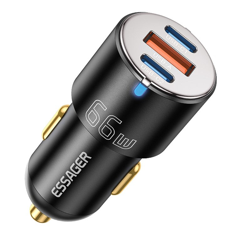 ESSAGER F689 66W Dual USB C+USB A 3 Ports Car Charger Phone Charging Adapter - Black