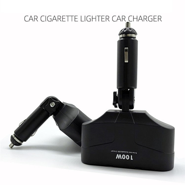 180-Degree Foldable Car Charger 3-Socket 2-Port USB Splitter Adapter Multi Socket Car Cigarette Lighter Power Outlet