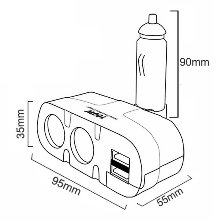 180-Degree Foldable Car Charger 3-Socket 2-Port USB Splitter Adapter Multi Socket Car Cigarette Lighter Power Outlet