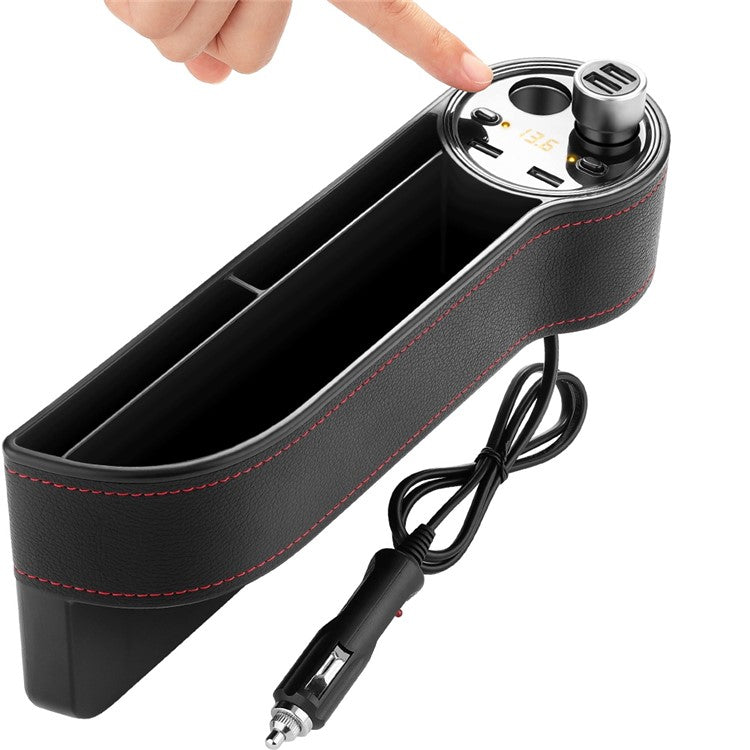 C15 Multifunctional Dual USB Port Cigarette Lighter Car Charger with Seat Gap Storage Box Seat Organizer Card Phone Holder