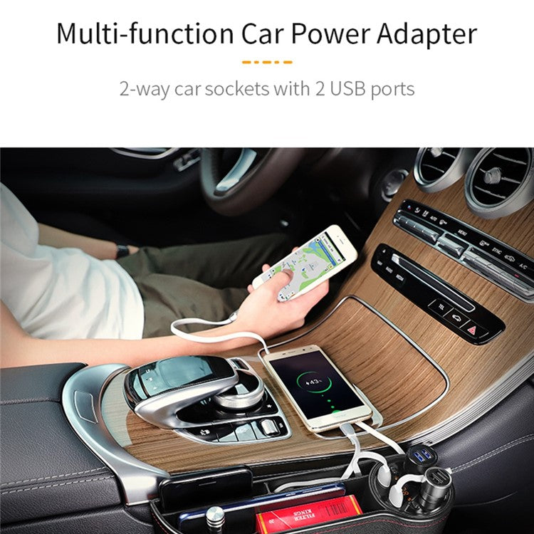 C15 Multifunctional Dual USB Port Cigarette Lighter Car Charger with Seat Gap Storage Box Seat Organizer Card Phone Holder