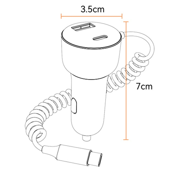 YESIDO Y56 QC3.0 USB + Type-C PD Phone Fast Charging Adapter Car Charger with Spring Type-C Cable