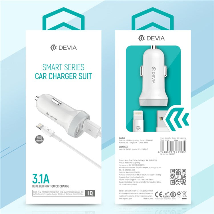 DEVIA Smart Series EA131 5V3.1A Dual USB Car Charger for 12V-24V Universal Vehicles