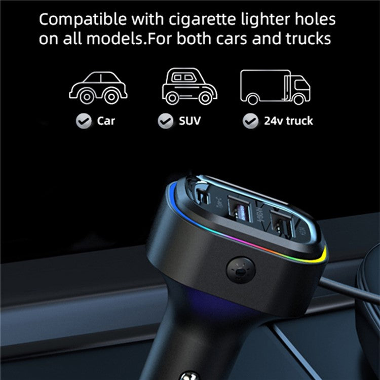 YQ1 Front Seat + Rear Seat 66W Charging Adapter 4 USB + 2 Type-C Fast Charging Car Charger