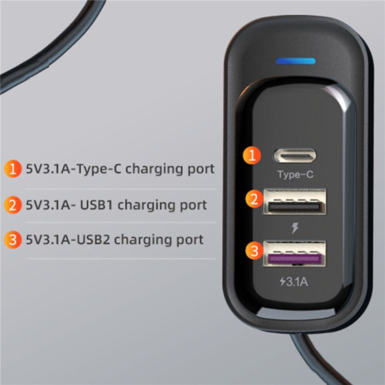 YQ1 Front Seat + Rear Seat 66W Charging Adapter 4 USB + 2 Type-C Fast Charging Car Charger