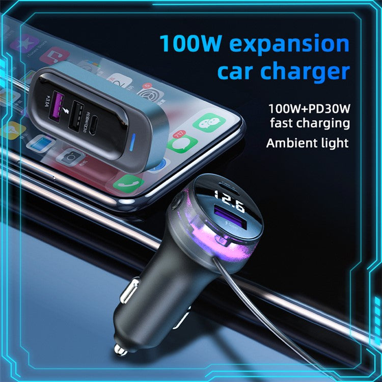 YQ4 Car Charger 5 Ports Charging Adapter with 1.5m Cable for Back Seat Charging