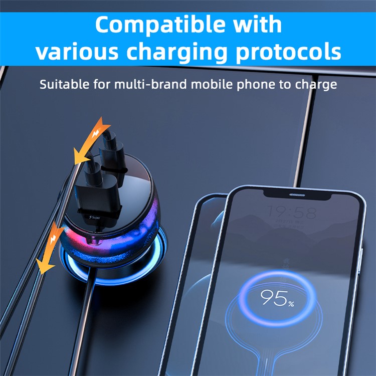 YQ4 Car Charger 5 Ports Charging Adapter with 1.5m Cable for Back Seat Charging