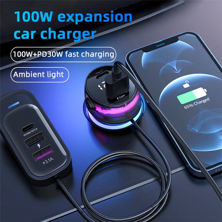 YQ4 Car Charger 5 Ports Charging Adapter with 1.5m Cable for Back Seat Charging