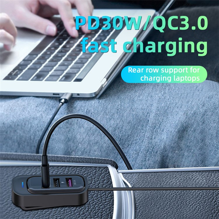 YQ4 Car Charger 5 Ports Charging Adapter with 1.5m Cable for Back Seat Charging